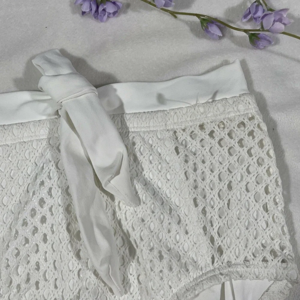 NEW Robin Piccone‎ [ Small ] Mesh High Waisted Front Tie Bikini Bottom White